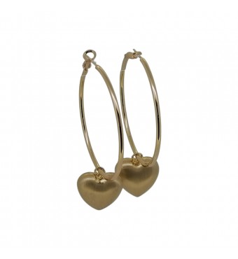 RO ACCESSORIES Σκουλαρίκια αυτιών κρίκοι με καρδιά χρυσή 45 mm E807
